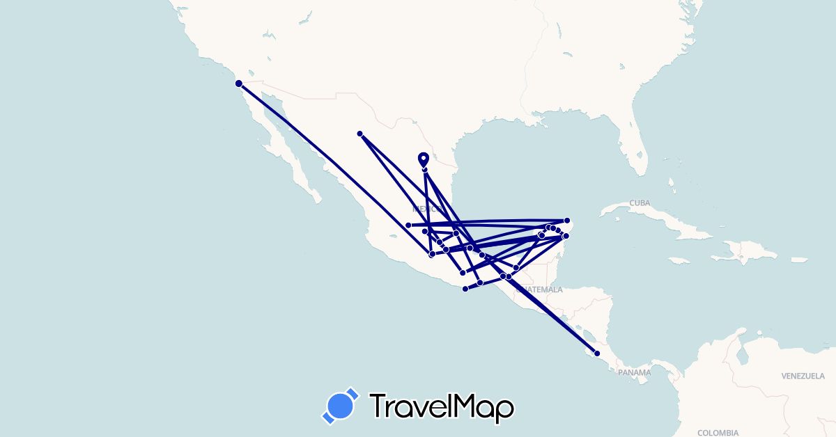 TravelMap itinerary: driving in Costa Rica, Mexico (North America)
